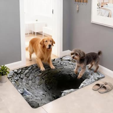 3D Optical Illusion Rug, Realistic 3D Printed Floor Decor with Visual Depth Effect, Non-Slip Mat for Entryway, Living Room & Bedroom (A-15.75×23.62in)