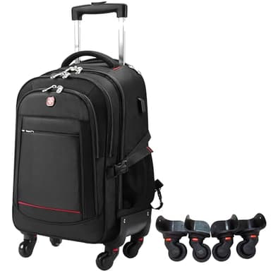 Rolling Backpack with 4 Extra Wheels - Water-Resistant, Airline Approved Underseat Travel Luggage, Ideal 18*14*8 Personal Item Suitcase, Wheeled Backpack, Roller Backpack,Rolling Laptop Bag