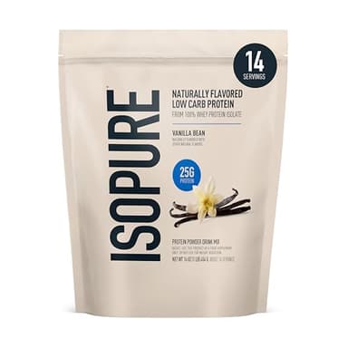 Isopure Low Carb 100% Pure Whey Isolate Protein Powder, Lactose Free, Gluten Free, With Vitamins, Vanilla Bean, 25g Protein Per Serving, 1 Lb, 14 Servings (Packaging May Vary)