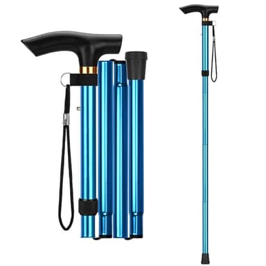 Walking Cane, Folding Cane for Man & Women, Portable Lightweight | 5-Level Adjustable Height, Collapsible Cane for Seniors Balancing Mobility Aid (Blue)