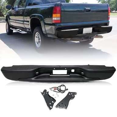 Aosky Black Rear Step Bumper Assembly for 1999-2006 Chevy Chevrolet Silverado 1500 & GMC Sierra 1500 2500 w/o Sensor Hole Back Bumper