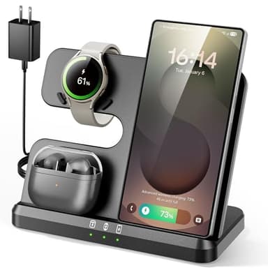 Eddibox 3 in 1 Charging Station for Samsung, Wireless Charger Stand for Galaxy S25 Ultra/S24/S23/Z Fold, Phone and Watch Charger for Samsung Watch Galaxy 8/7/6/5, Galaxy Buds 3/2/Pro