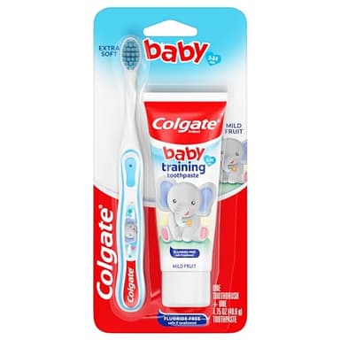 Colgate Baby Toothpaste and Toothbrush Kit, Mild Fruit Flavor, for Ages 3-24 Months