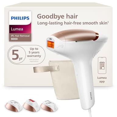 Philips Lumea 8000 Series IPL Hair Removal Device, Permanent Laser Hair Reduction for Women & Men, Easy and Comfortable Use at Home, SenseIQ, 3 Attachments for Body, Face, Intimate, BRI937/03