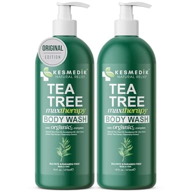 KESMEDIK Tea Tree Body Wash MaxTherapy, Itchy Skin Relief, Tea Tree Oil Soap, Soothes Jock Itch, Athlete's Foot, Ringworm, Eczema, Psoriasis & Sensitive Skin, Men & Women, 2-Pack, Original Edition