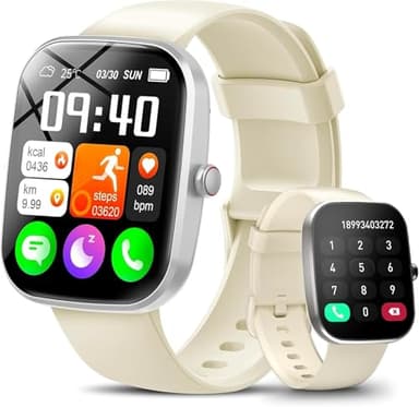 Smart Watch for Men Women, 1.91" HD Touch Screen Fitness Watch with 120+ Sports Modes, Fast Charging Smartwatch with Bluetooth Call Answer/Make, IP68 Waterproof Fitness Watch for Android/iOS, White