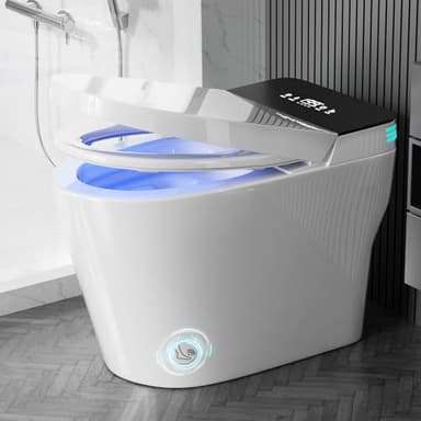 WITMYA Smart Toilet with Bidet Built In, One Piece Bidet Toilet with Auto Dual Flush, Foam Shield, Modern Elongated Tankless Toilet with Foot Sensor, Heated Bidet Seat, Warm Water & Dryer,LED Display