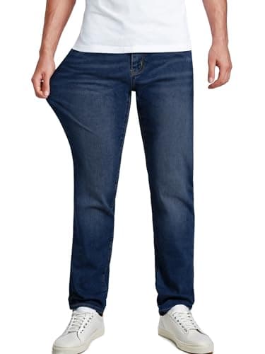 JMIERR Men's Straight Fit Cut Jeans Stretch Jean Casual Denim Sweatpants Comfort and Flexible Straight Leg Pants with 5 Pockets, XL, Dirty Blue