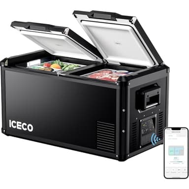 ICECO VL75 ProD Portable Refrigerator, Multi-directional Lid, Dual USB & DC 12/24V, AC 110-240V, 75L Dual Zone Steel Compact Refrigerator Powered by SECOP, 0℉ to 50℉, Home & Car Use [Upgrade]