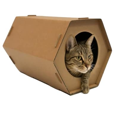 Cardboard Cat House – Foldable Cardboard Box House Hexagon, Cat Condo for Indoor Cats & Kittens, Cozy Brown Cat Box Hideout & Houses (15.75"x12.40")
