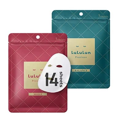 Lululun 14 EA Anti Aging Face Mask for Women & Men, Daily Face Masks Skincare & Collagen Face Mask Sheets with Rice Extract, Ceramides, Protein& Squalene, Japanese Skincare Sheet Masks, PRECIOUS DUO
