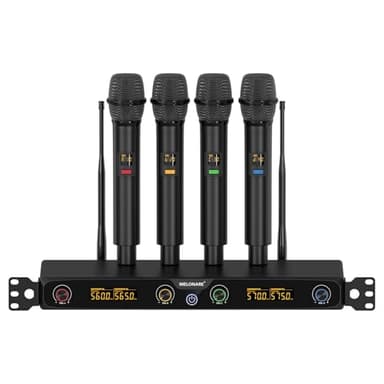 MELONARE 4-Channel Wireless Microphone System, UHF Rackmountable Cordless Mic Set w/ 4X 10 Frequencies, 260ft Range, Dynamic Handheld Microphone for Singing, Karaoke, Church, DJ, Party (MWM-41F)