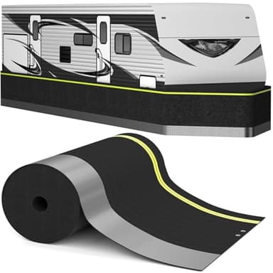 RV Skirting for Travel Trailers & 5th Wheels - Heavy Duty Windproof, Waterproof & UV Resistant Polyester | Reflective Strips, Double Velcro, Quick Install & Roll-Up Storage, Black (85.3ft x 2.6ft)