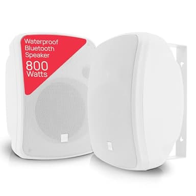 Pyle Outdoor Bluetooth Wireless Speaker System-2-way Active/Passive Pair - 6.5in, 800Watt Peak Power,Weatherproof,Wall/Ceiling Mounted Speakers w/ Metal Grill, Universal Mount, Indoor/Outdoor-White