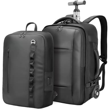 RoyalAnt Travel Rolling Backpack,3 in 1 Carry on Backpack Flight Approved,Waterproof Personal Item Bag with Detachable Backpack,Extra Luggage Backpack 50L for Work Teacher College,Black