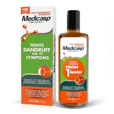 Medicasp Coal Tar Anti-Dandruff Shampoo, Alleviates Symptoms from 1st Wash, Treats Psoriasis, Seborrheic Dermatitis & Itchy Dry Scalp, Fights the Root Cause of Dandruff, Flakes Shampoo, 6 fl oz