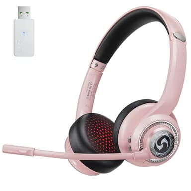 Surpixo Wireless Headsets with Microphone, Ultra Lightweight& 50+ Playtime, Wireless Headset for Cell Phones, On Ear Bluetooth Headphone Fit for PC/Call Center/Computer/Laptop/Teams - Light Pink