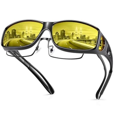 URUMQI Anti Glare Night Driving Glasses Fit Over Eyeglasses for Men Women, Polarized Nighttime Glasses HD Vision Yellow Lens