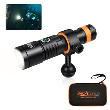 ORCATORCH D530V 1200 Lumens Underwater Video Light, 120° Super Wide Beam Dive Flashlight, 2 Modes with ZJ18 Ball Joint, IP68 Waterproof (150m) for Scuba Diving Photography/Videography