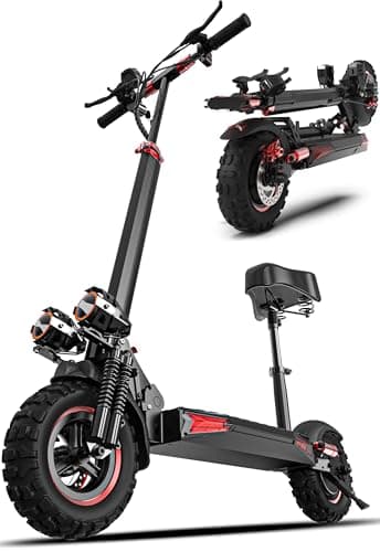 Off Road Electric Scooter for Adults, 1200W Motor, 48V 18/21AH Battery, 11" All-Terrain Tires, Dual Suspension Foldable E-Scooter with Removable Seat (Max-18AH)
