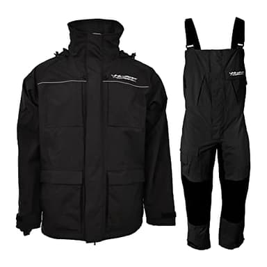 WindRider Pro Foul Weather Gear - Rain Suit - Jacket + Bibs - Breathable, Numerous Pockets, Mesh Lined for Comfort - For Fishing, Sailing, Outdoor Adventuring (Black, Small)