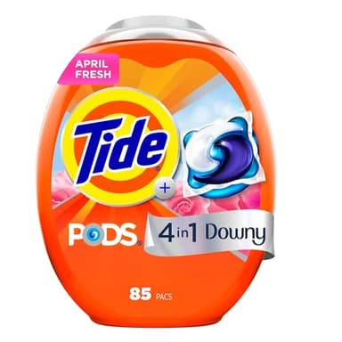 Tide PODS Laundry Detergent soap with a touch of Downy 4-in-1 Detergent, 85 Count, Stain Remover, Freshness, Softness, Fabric Protecter, HE Compaible