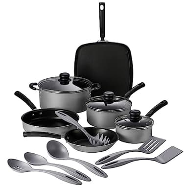 Tramontina Primaware 15-Piece Non Stick Cookware Set with Lids and Utensils, Aluminum Nonstick Pots and Pans Kitchen Set (Silver)