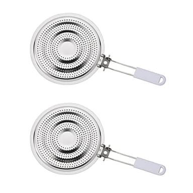 HIC Kitchen Heat Diffuser Reducer Flame Guard With Removable Handle, Stainless Steel, Distributes Heat Evenly And Reduces Scorching, For Gas Electric Glass Stovetops, 8.25-Inch, Set of 2