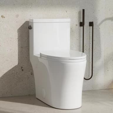 KE KING One Piece Toilet with Powerful Flush, Compact Toilet Elongated Side Lever Flush 1.28 GPF, Sleek Design White Toilet Bowl, MAP Score 1000g, 12'' Rough-in, Certified Quality