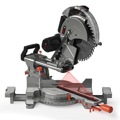 DWT 12-inch Compound Miter Saw with Double Bevel Cutting (-45/0/+45), Laser Guide, 9 Positive Stops, 3800RPM, 15Amp Miter Saw with Extension Table, 4.2x13in Cutting Capacity