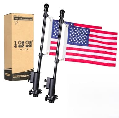 10L0L Golf Cart Flag Holder 2-Pack, Black Stainless Steel Flag Holders with USA Flags, Universal Fit for Yamaha, Club Car, EZGO, Golf Cart American Flag Mount Accessories