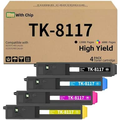 TK8117 TK-8117 Toner Cartridges With Chip Replacement for Kyocera TK-8117K TK-8117C TK-8117M TK-8117Y 1T02P30US0 1T02P3CUS0 1T02P3BUS0 Compatible with Kyocera ECOSYS M8124cidn M8130cidn (4 Pack)