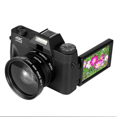 HOM 4K Digital Camera with Interchangeable Lens - 16x Digital Zoom, 3.0" Flip Screen, Autofocus & Wi-Fi Connectivity - 32 Micro SD Card Included