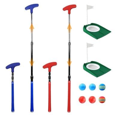 Adjustable Golf Putter, Mini Golf Set - 2 Kids Golf Clubs with 6 Golf Balls & 2 Cup with Flag, Two-Way Kids Putter for Right & Left Handed, Battle Golf for Kids for Youth & Junior Golfer