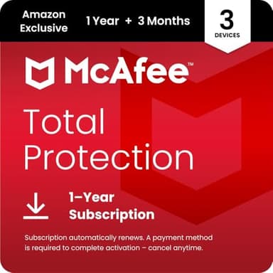 McAfee Total Protection 3-Device | 15 Month Subscription with Auto-Renewal | AI Scam Detection, AntiVirus Software 2026 for Windows PC & Mac, VPN, Password Manager, Identity Monitoring | Download