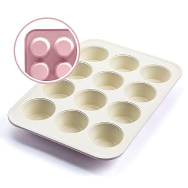 GreenLife 12-Cup Muffin Pan, PFAS-Free Healthy Nonstick Baking Tray, 11.4" x 1.9" x 15.9", Durable Ceramic Bakeware, Cupcakes, Egg Bites, Tarts, Brownies, Pink