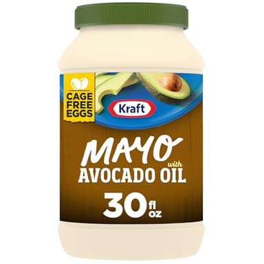 Kraft Mayo with Avocado Oil Reduced Fat Mayonnaise - Classic Creamy Condiment for Sandwiches and Salads, Made with Cage-Free Eggs, For a Keto and Low Carb Lifestyle, 30 fl oz Jar