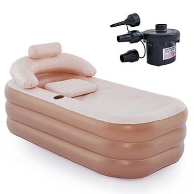 CO-Z Inflatable Bathtub with Electric Air Pump and Bath Pillow Headrest, Portable Blow Up Bath Tub for Adults, Outdoor & Indoor Freestanding Foldable Spa Tub with Cover Drainage Cup Holder,Brown