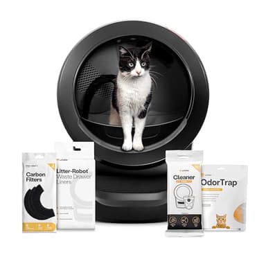 Litter-Robot 4 Supply Bundle by Whisker, Black - Automatic, Self-Cleaning Cat Litter Box, Includes Litter-Robot 4, 3 OdorTrap Refills, 10 Liners, 30 Cleaner Wipes, & 2 Carbon Filters