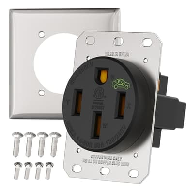 RVGUARD 50 Amp EV Charging Receptacle, NEMA 14-50R EV Power Outlet, 125/250 Volts, Ideal for Electric Vehicles, RVs, and Large Appliance, ETL Listed.