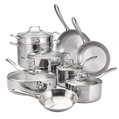 Tramontina Tri-Ply Clad Stainless Steel 14-Piece Cookware Set with Glass Lids, Pots and Pans Kitchen Set, Induction-Ready, Dishwasher-Safe, NSF-Certified