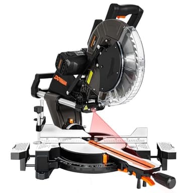 DOVAMAN 12-Inch Dual-Bevel Miter Saw, Compound Sliding Miter Saw, Ambidextrous Operation, 3800RPM, 4.2 x 13in Cutting Capacity, Laser Guide, 0-45° Bevel & Miter Cut, 9 Positive Stops, 15-Amp Corded