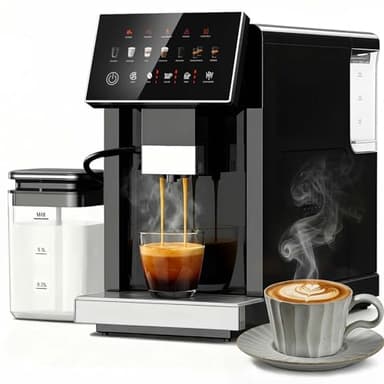 Fully Automatic Espresso Machine with Auto Milk Frother & Built-in Grinder, Smart Alarm, Coffee Machine with Intuitive Touchscreen & Auto-Clean Function, Ideal for Latte, Cappuccino, Americano