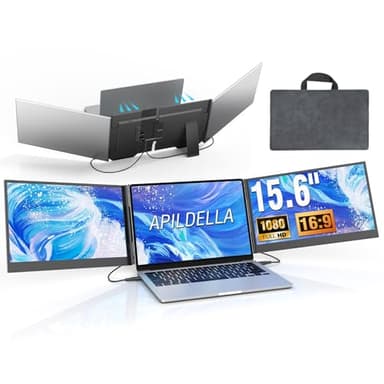 APILDELLA 15.6’’ Triple Laptop Screen Extender, 1080P FHD Portable Dual Monitor for Laptop USB C HDMI, Plug-Play Monitor Extender for Triple Display for Mac/Windows, Fit 13”-17.3” Laptops