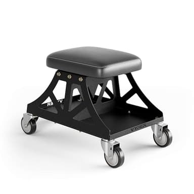 Vyper Low Pro Garage Stool with Removable Seat for Mechanics, Automotive, DIY - 400 lb Capacity Rolling Shop Chair (Black Seat, Black Frame)