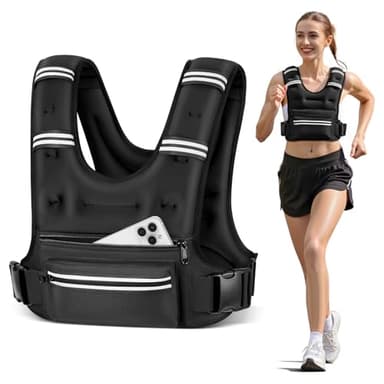 Mieakvool Weighted Vests for Women Men, 8 12 16 20 lb Weighted Vest with Storage Pockets, Rucking Vest with Reflective Stripe, Adjustable Straps Weight Vest for Running, Walking, Workout, Training