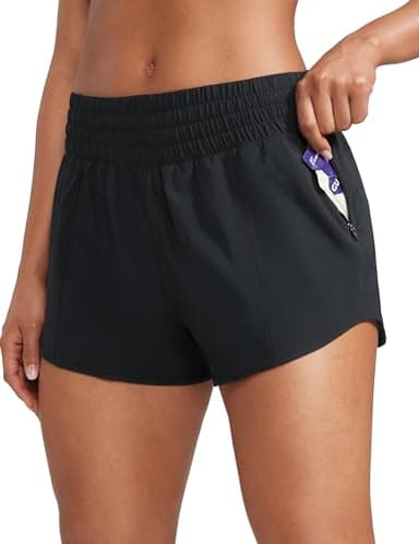 CRZ YOGA High Waisted Running Shorts for Women 2.5" - Mesh Liner Quick Dry for Sport Athletic Workout with Zipper Pocket Black Large