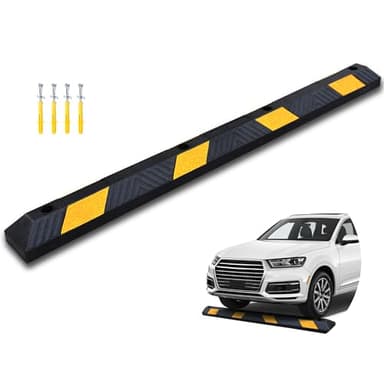 OrangeStar 72" Rubber Parking Curb, Heavy Duty Garage Floor Wheel Stopper w/Yellow Reflective Stripe for Car, Truck, Trailer