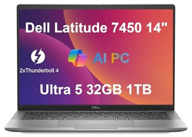 Dell Latitude 7450 7000 Business Laptop (14" FHD+, Intel Ultra 5 135U (> i7-1355U), 32GB RAM, 1TB SSD, HDR Webcam) Ultralight, Thin, Backlit, 2 x Thunderbolt 4, Wi-Fi 7, 13-Hr Battery Life, Win 11 Pro