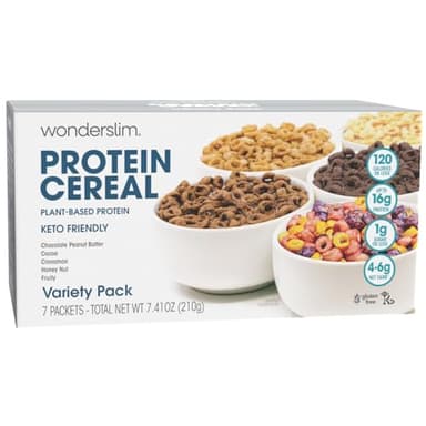 WonderSlim Protein Cereal, Variety Pack, Low Sugar, Gluten Free, Keto Friendly & Low Carb (7ct)
